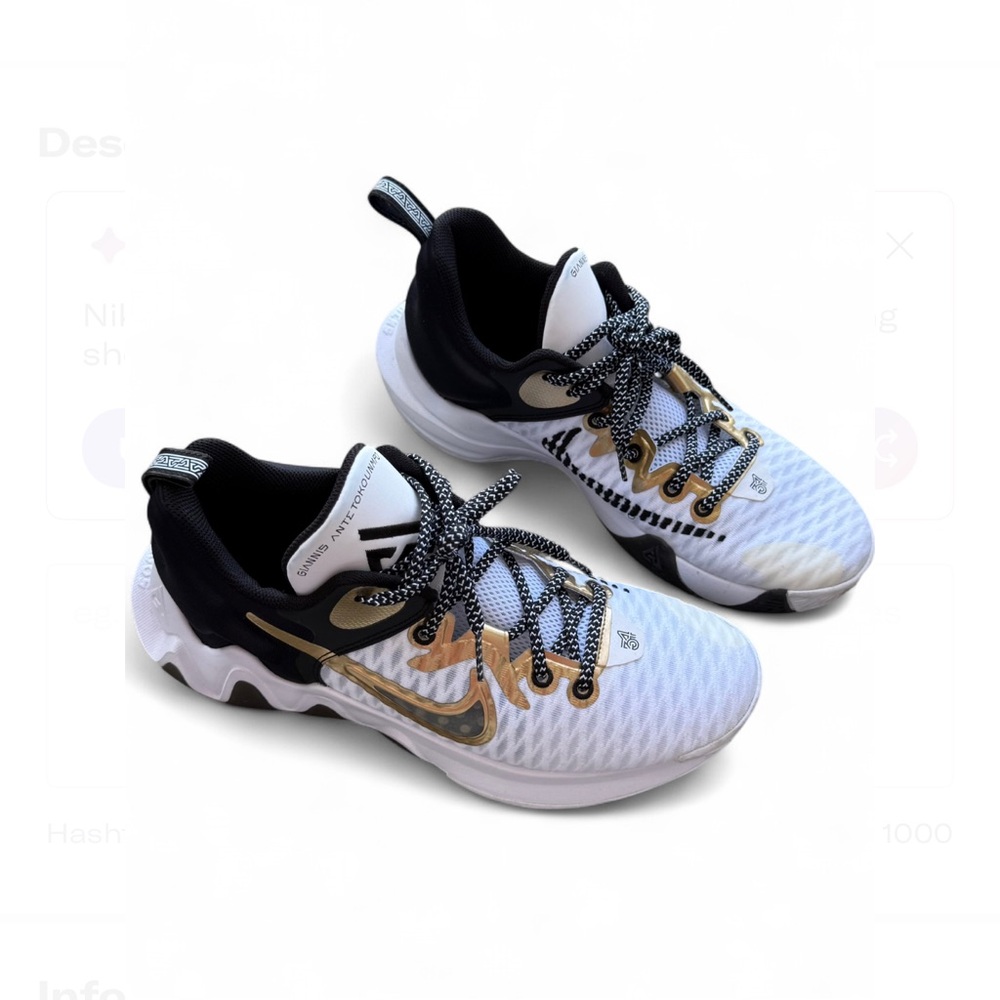 Nike Men’s Size 10 White Black and Gold Sneakers
